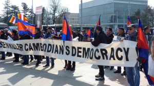 Cambodians in Europe protested against political repression in Cambodia. (Courtesy photo)